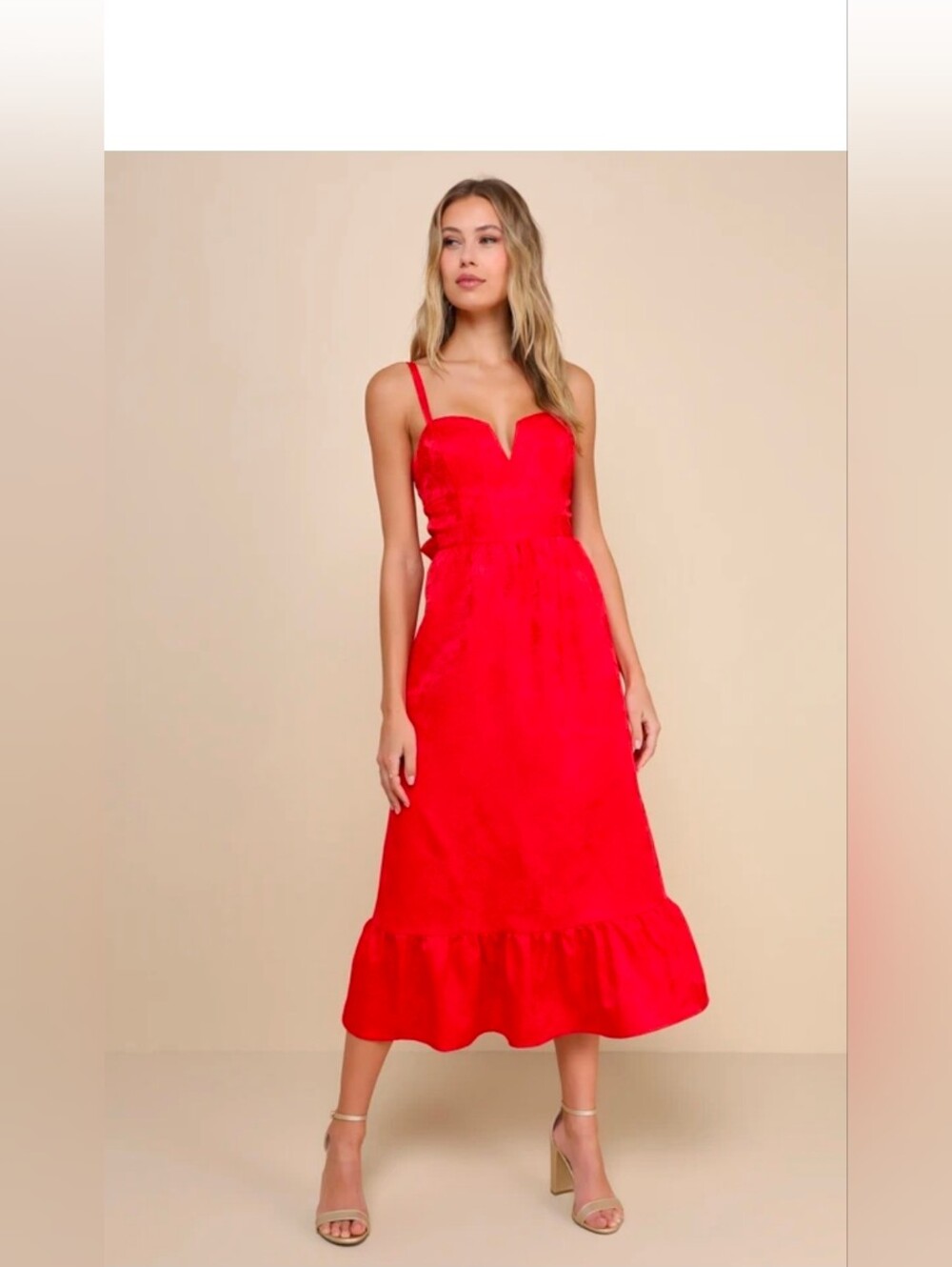 NWT/ Lulus Major Perfection Red Floral Jacquard Midi Dress with Pockets Medium